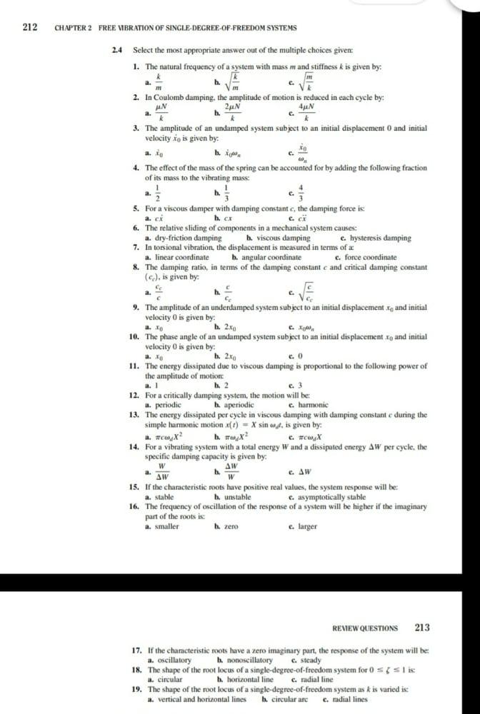 Solved 212 CHAPTER 2 FREE VIBRATION OF | Chegg.com