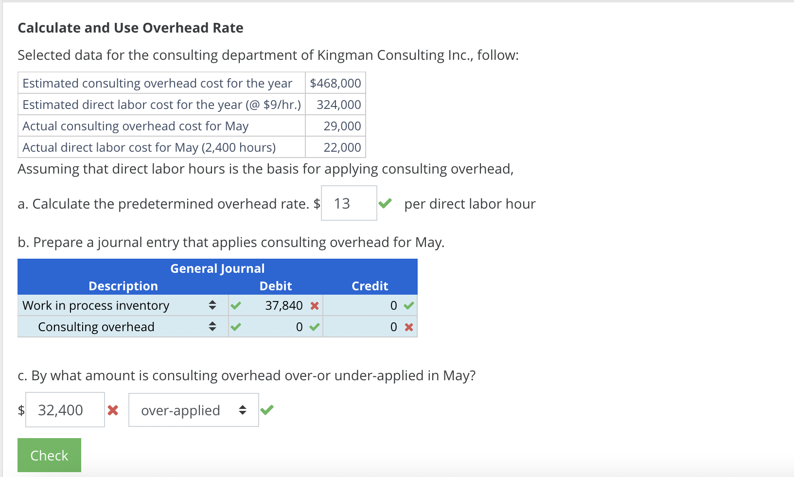 Solved Calculate and Use Overhead RateSelected data for the | Chegg.com