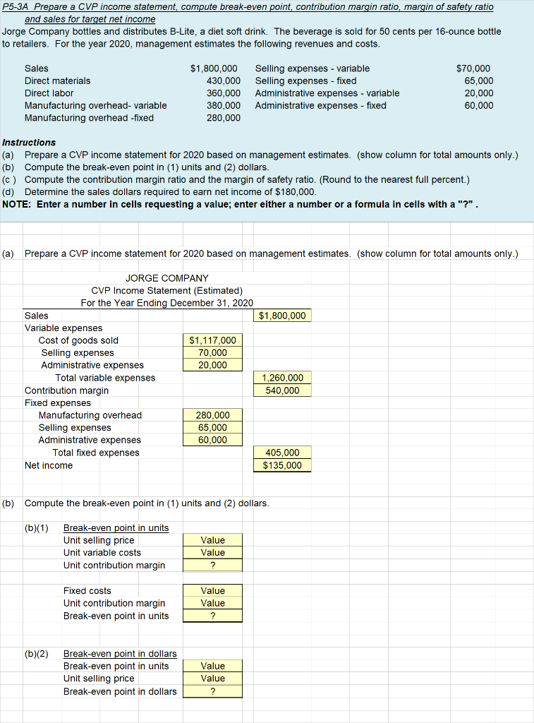 Solved P5-3A Prepare a CVP income statement, compute | Chegg.com