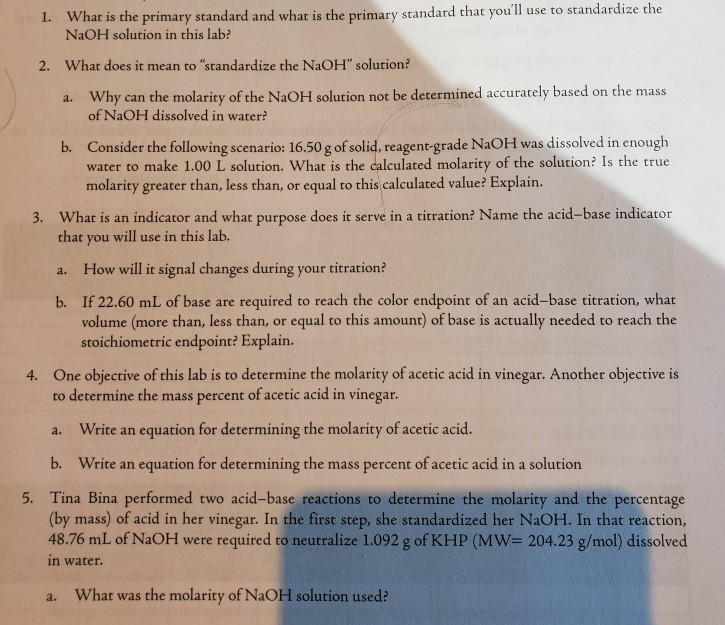 Solved 1 What Is The Primary Standard And What Is The Chegg