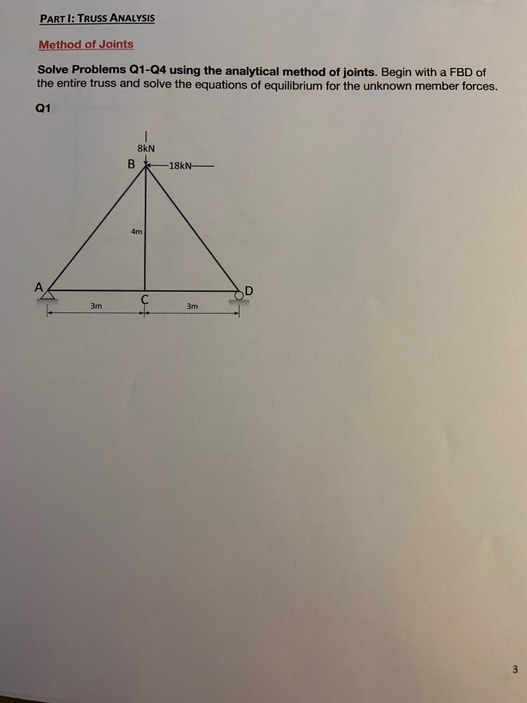 Solved PART I: TRUSS ANALYSIS Method of Joints Solve | Chegg.com