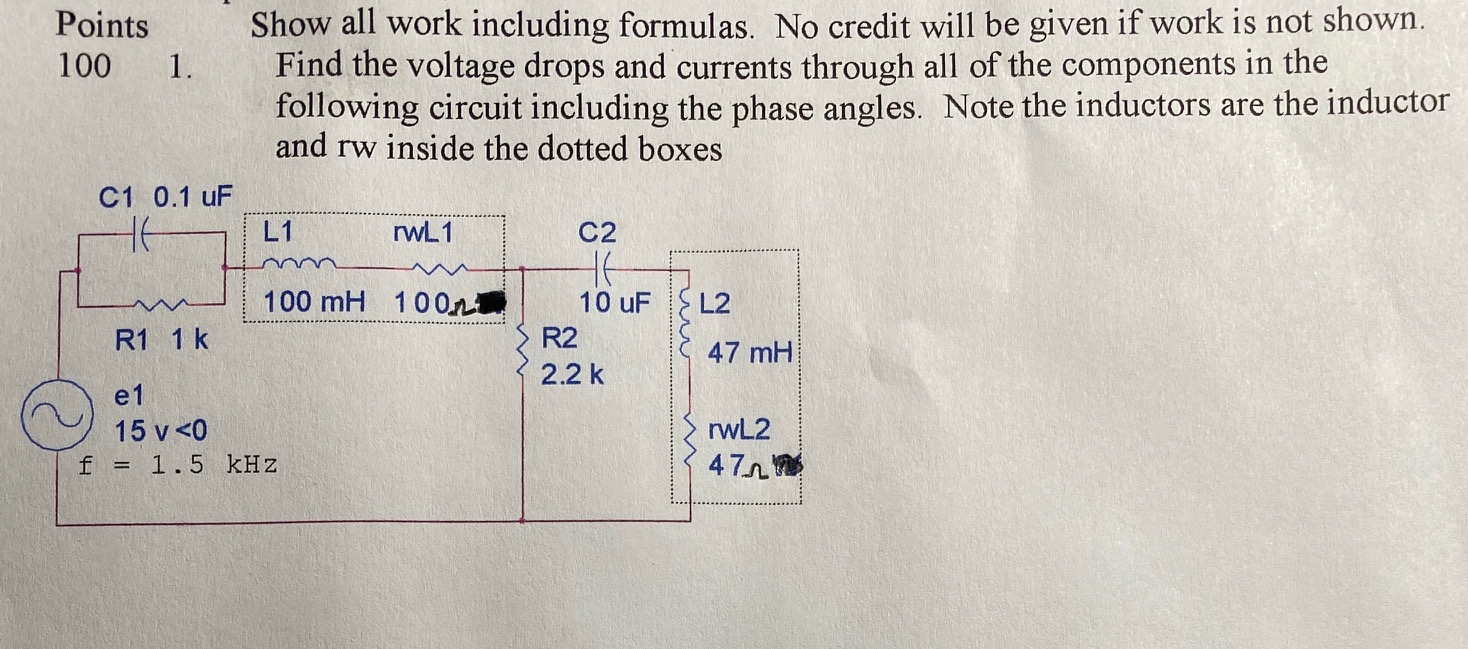 Solved Points Show all work including formulas. No credit | Chegg.com