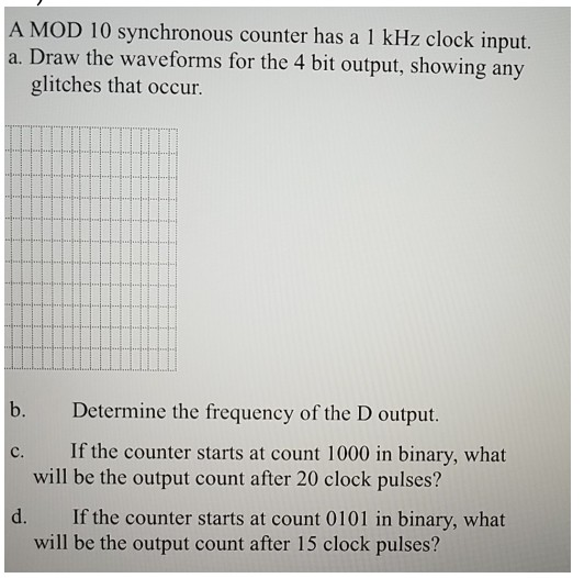 Solved A MOD 10 synchronous counter has a 1 kHz clock input. | Chegg.com