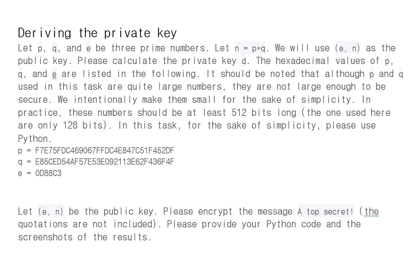 Solved 3 Deriving the private key Let p, q, and e be three | Chegg.com
