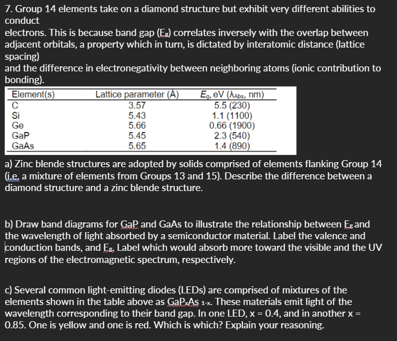 Solved 7. Group 14 Elements Take On A Diamond Structure But | Chegg.com