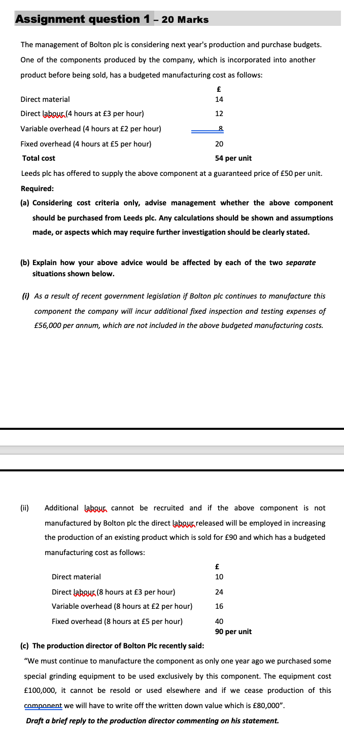 Solved Assignment question 1 - 20 Marks The management of | Chegg.com