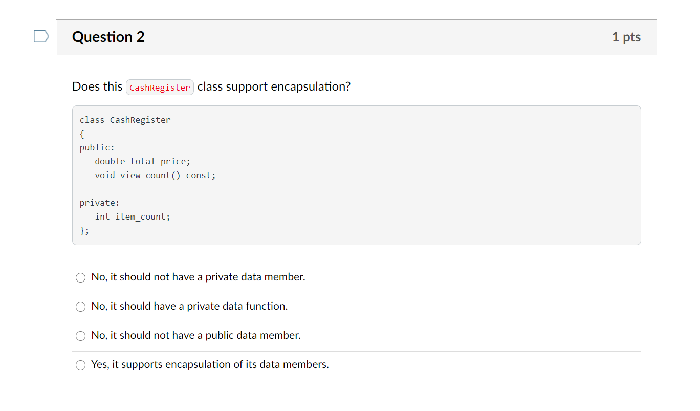 Solved Question 3 1 pts Which of the following code snippets | Chegg.com