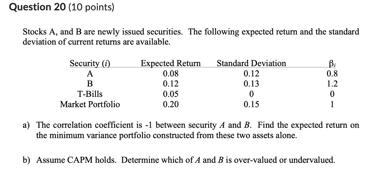 Solved Stocks A, and B are newly issued securities. The | Chegg.com