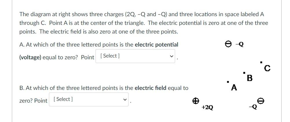 Solved The Diagram At Right Shows Three Charges (20,-Q And | Chegg.com