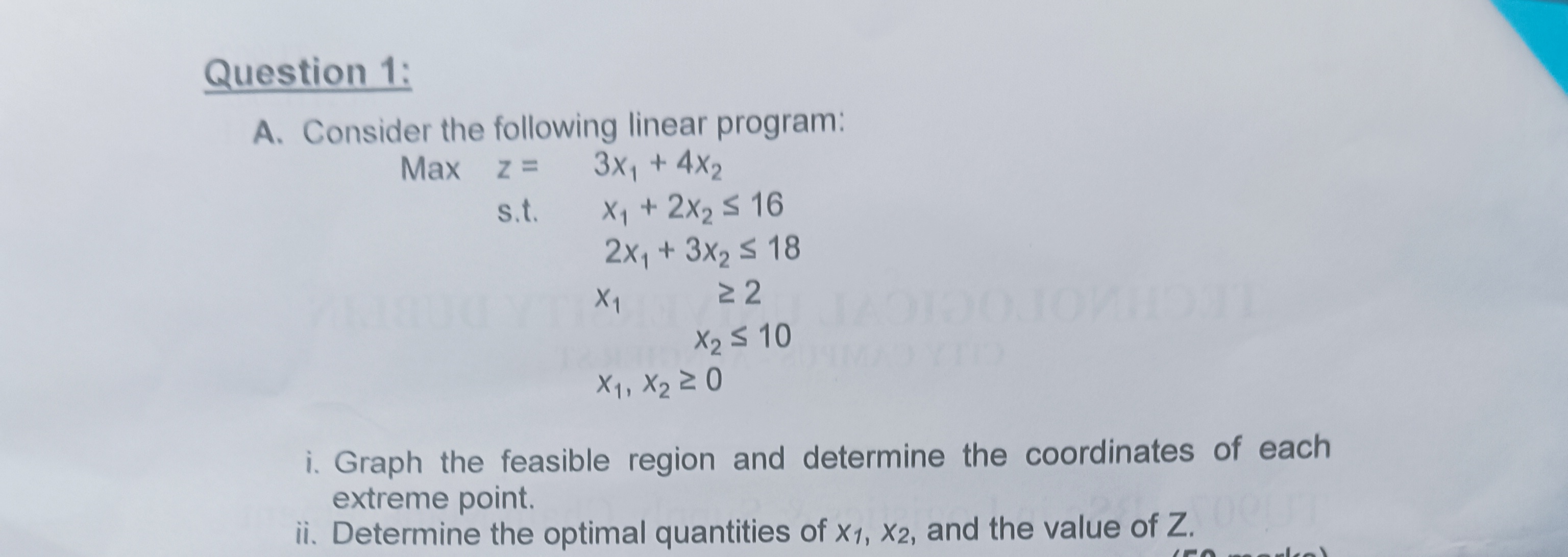 Solved A. Consider the following linear program: \\[ | Chegg.com