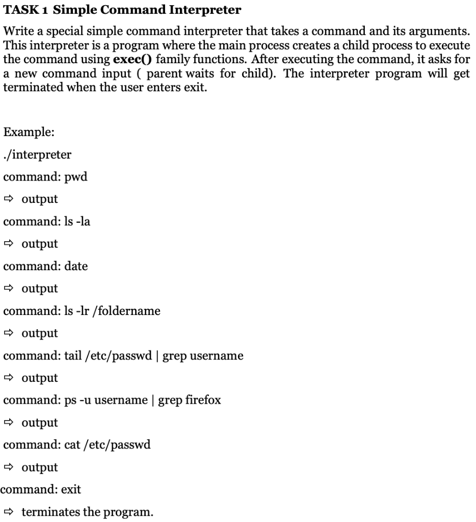Solved TASK 1 Simple Command Interpreter Write a special | Chegg.com