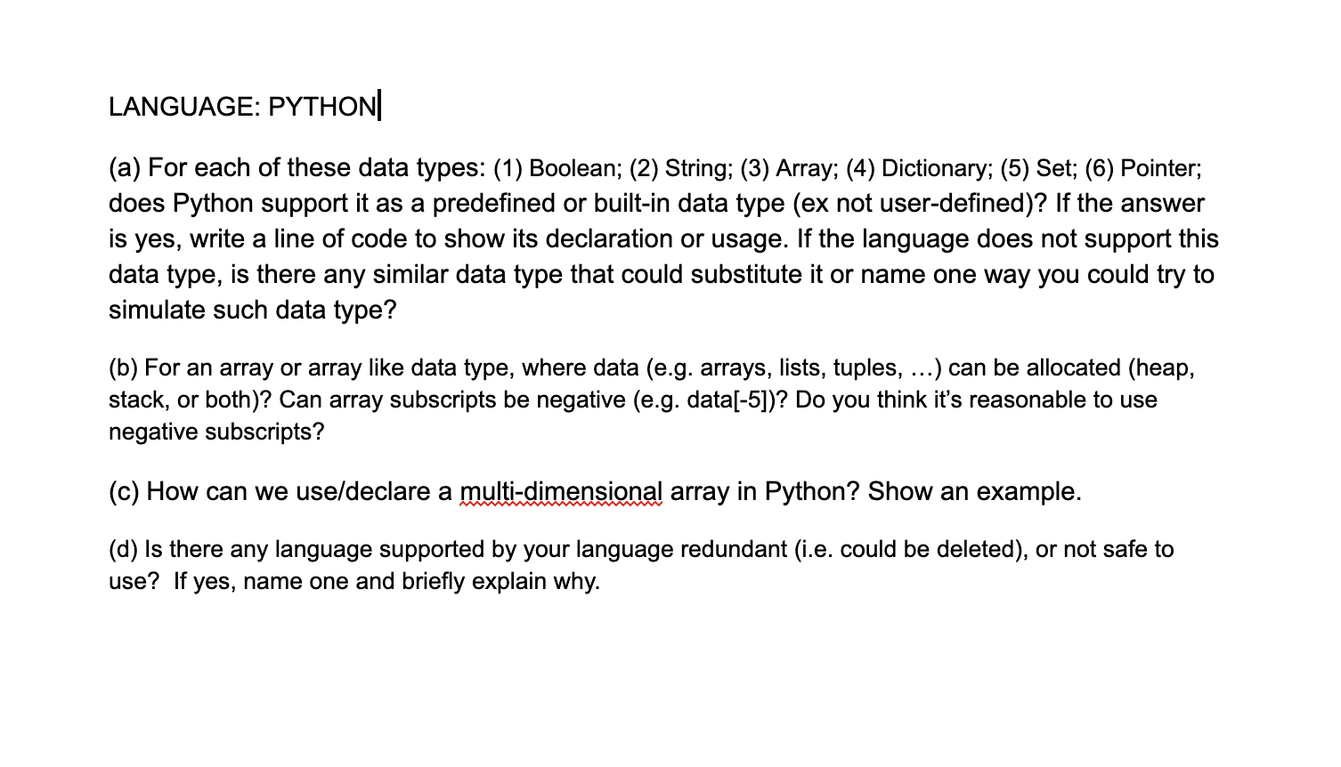 Solved LANGUAGE: PYTHON (a) For each of these data types: | Chegg.com