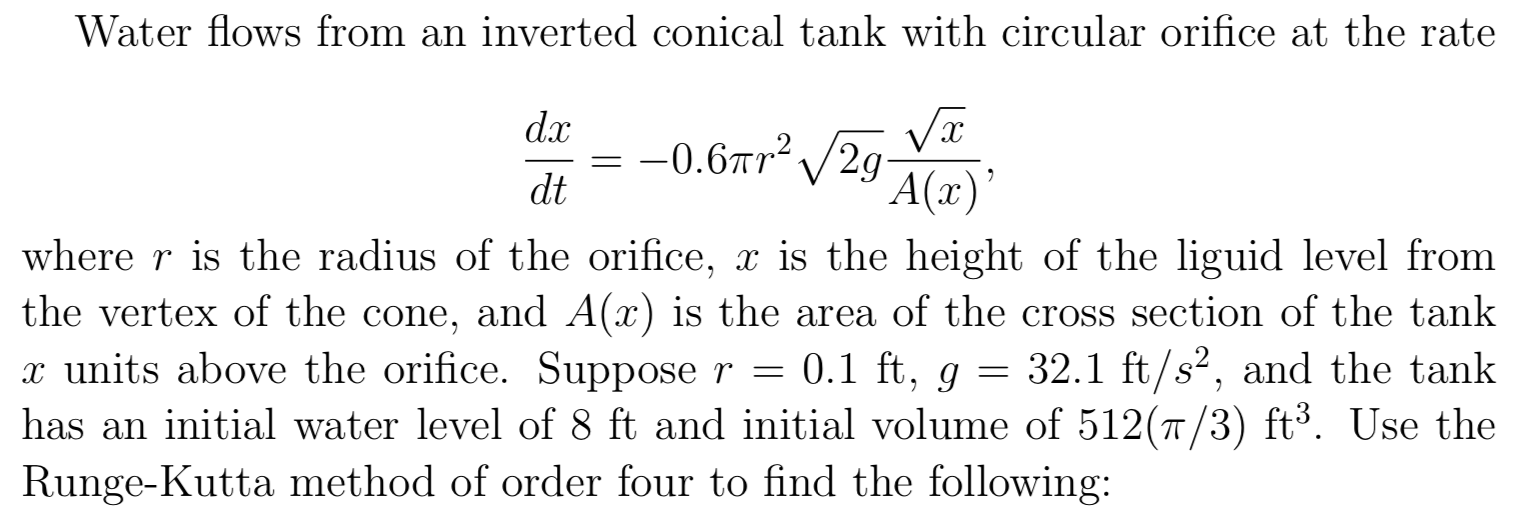 Using matlab code, how do I find when the tank will | Chegg.com