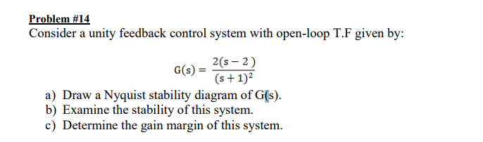 Solved Problem #14 Consider a unity feedback control system | Chegg.com