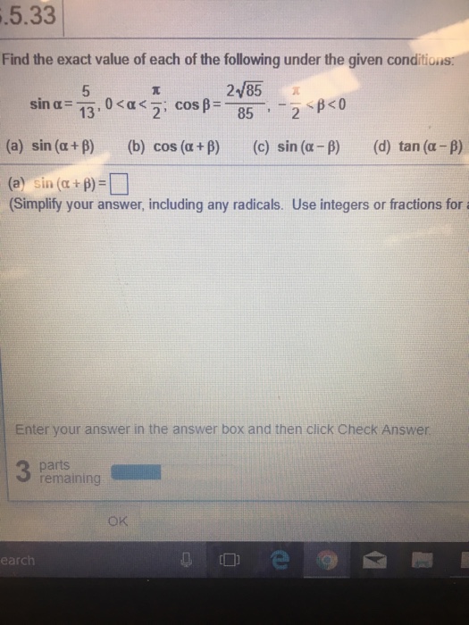 Solved 5.33 Find the exact value of each of the following | Chegg.com
