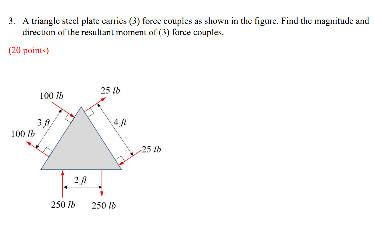 Solved 3. A triangle steel plate carries (3) force couples