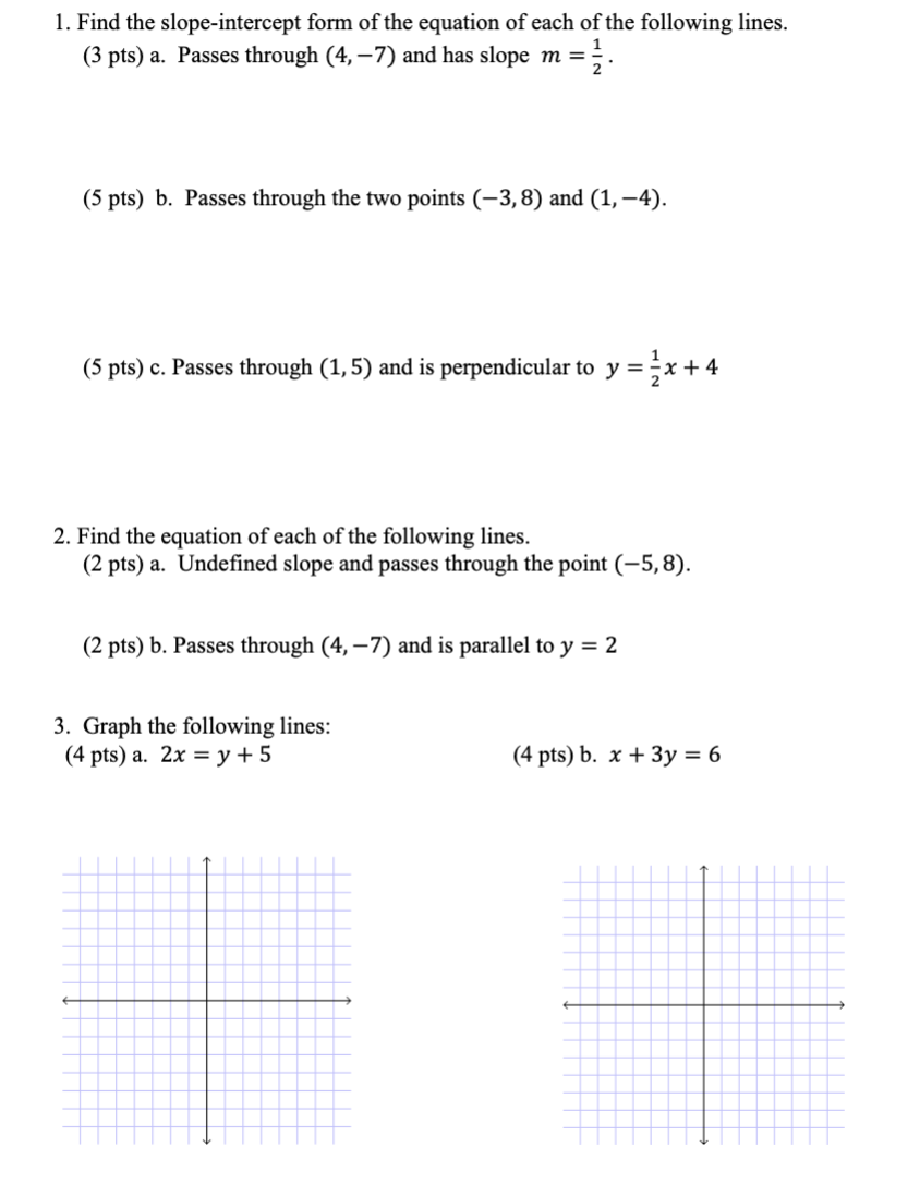 Solved 1. Find the slope-intercept form of the equation of | Chegg.com