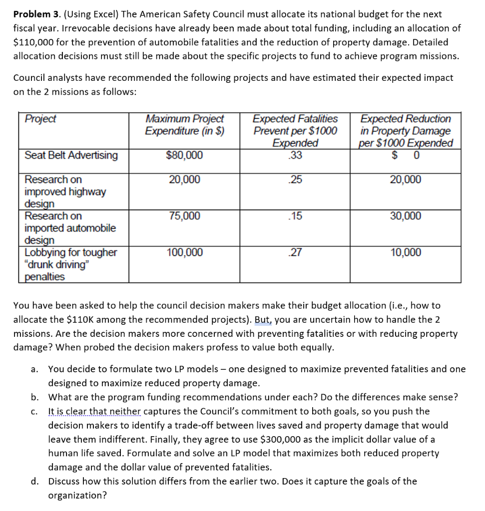 Solved Problem 3. (Using Excel) The American Safety Council