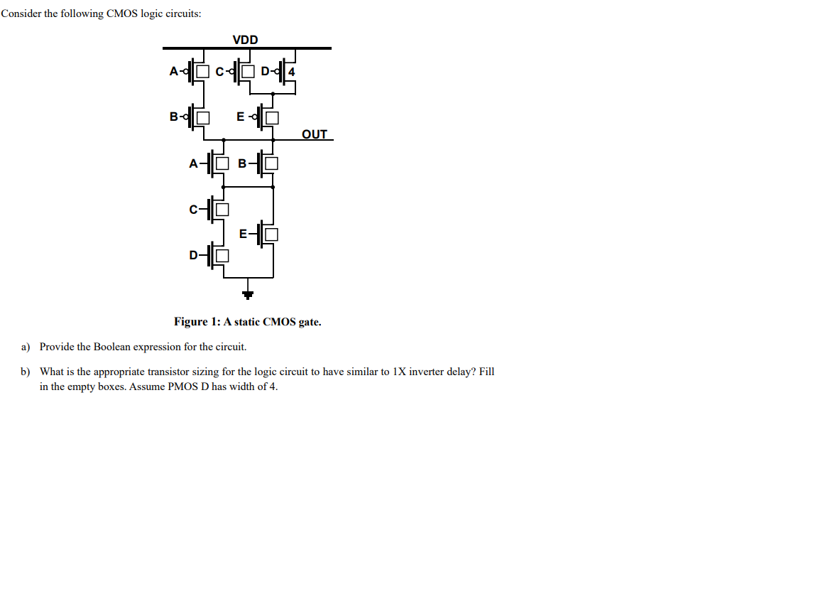 Solved Consider the following CMOS logic circuits: VDD AC CC | Chegg.com
