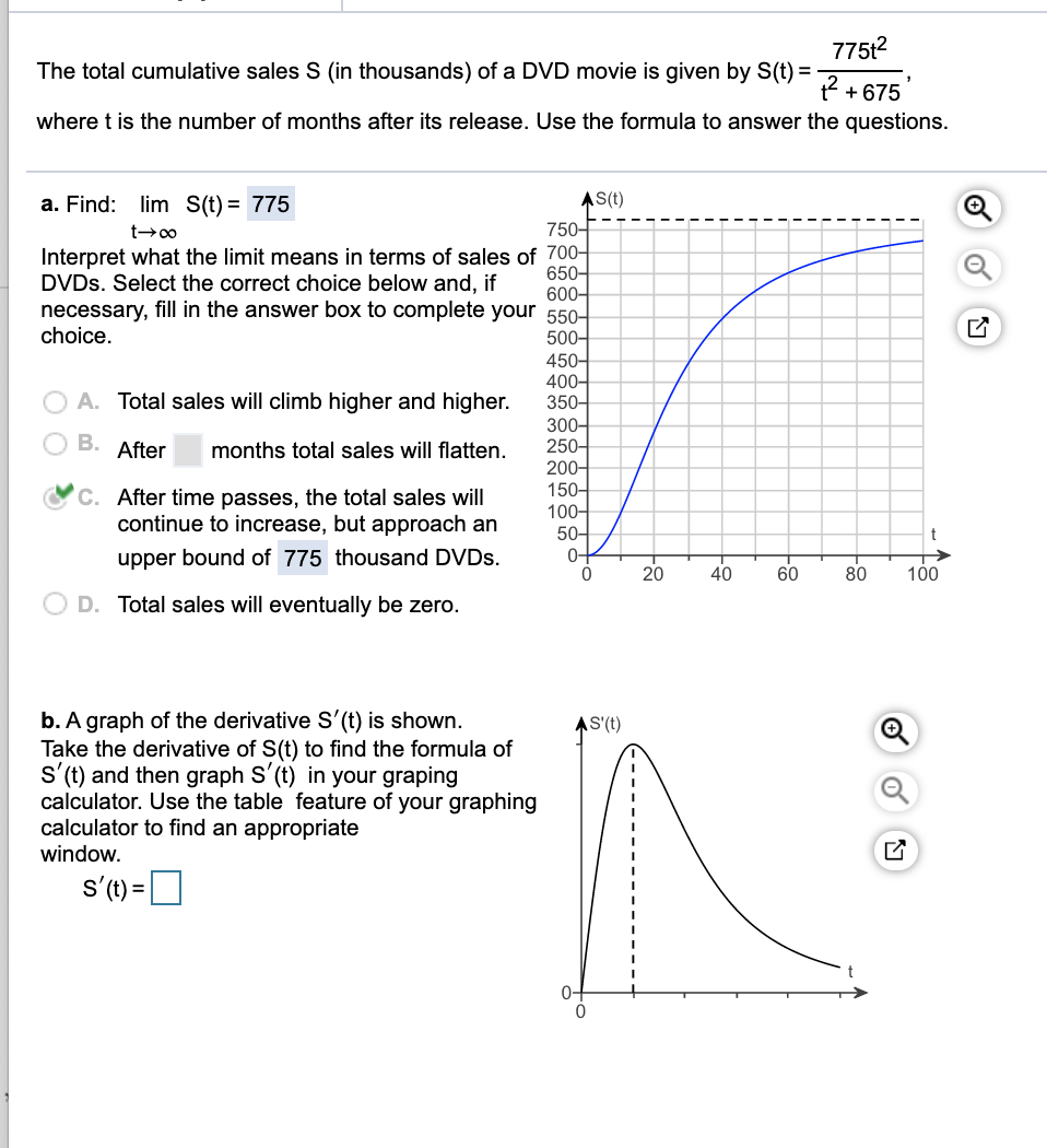 Solved 775t2 The total cumulative sales S (in thousands) of