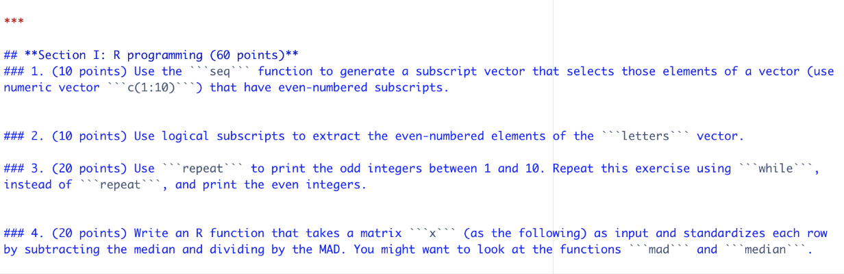 Section I: R programming (60 points)** ### | Chegg.com