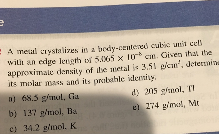 Solved A Metal Crystallizes In S Body centered Cubic Unit Chegg