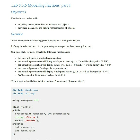 Solved Lab 5.3.5 Modelling fractions: part Objoctives räae | Chegg.com