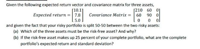 Solved Given The Following Expected Return Vector And | Chegg.com