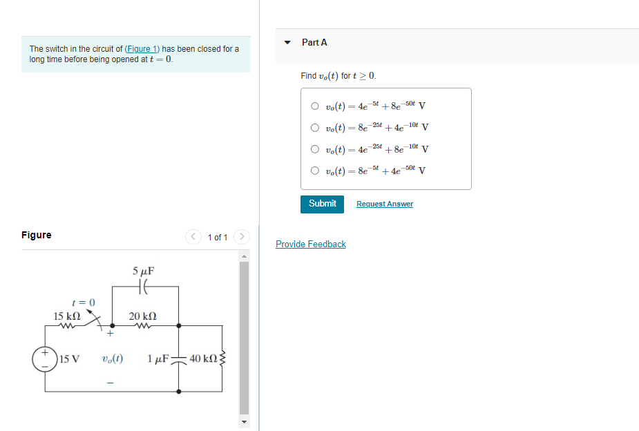Solved The switch in the circuit of (Figure 1) has been | Chegg.com