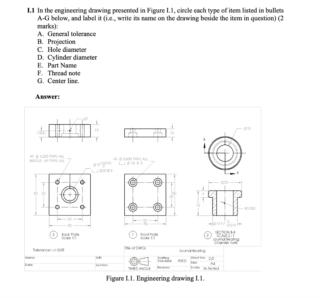 Solved I.1 In the engineering drawing presented in Figure | Chegg.com
