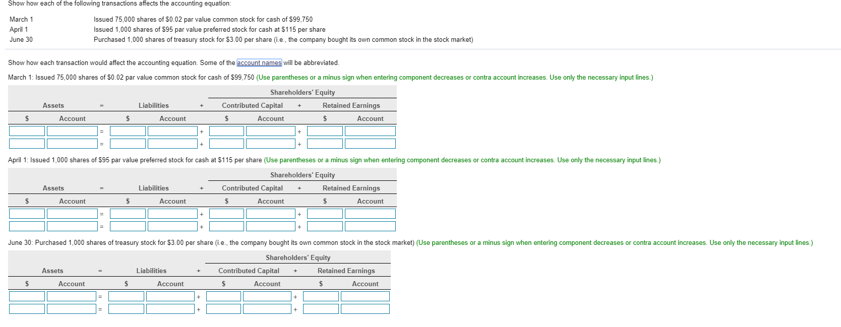 Solved Show how each of the following transactions affects | Chegg.com
