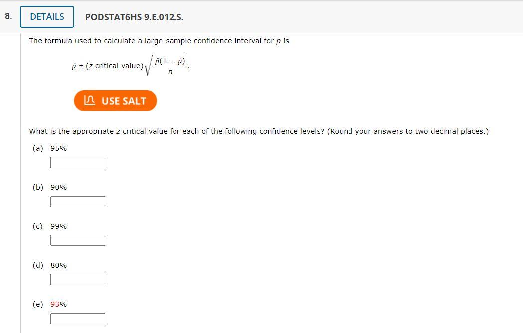 Solved 8 Details Podstatohs 9 E 012 S The Formula Used Chegg Com