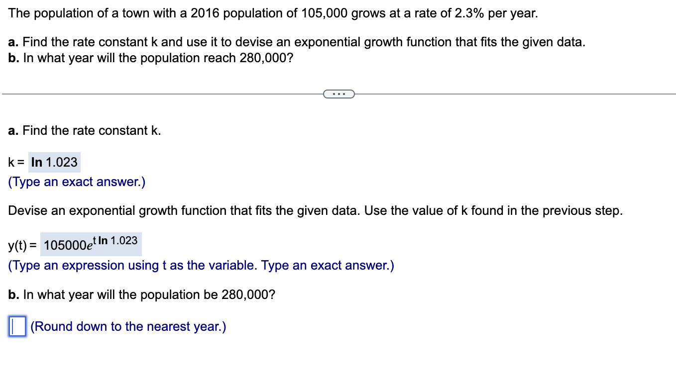 Solved The Population Of A Town With A 2016 Population Of | Chegg.com