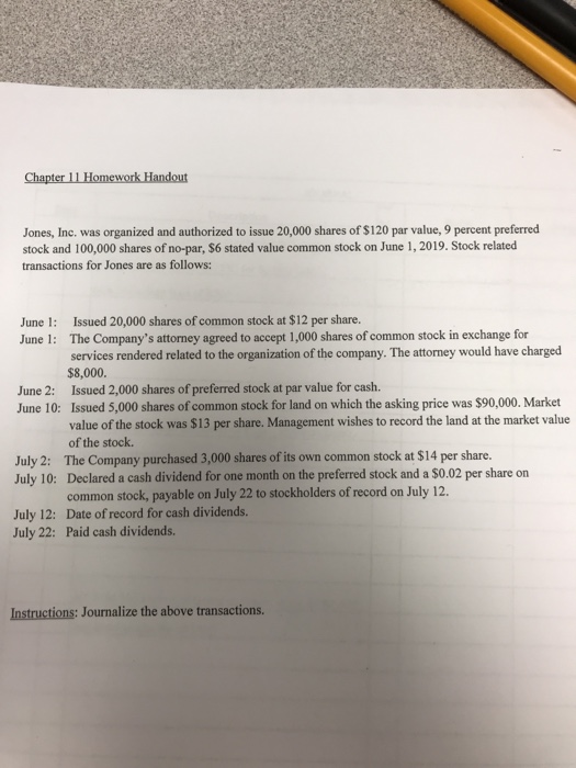 Chapter 11 Homework Handout Jones, Inc. was organized | Chegg.com