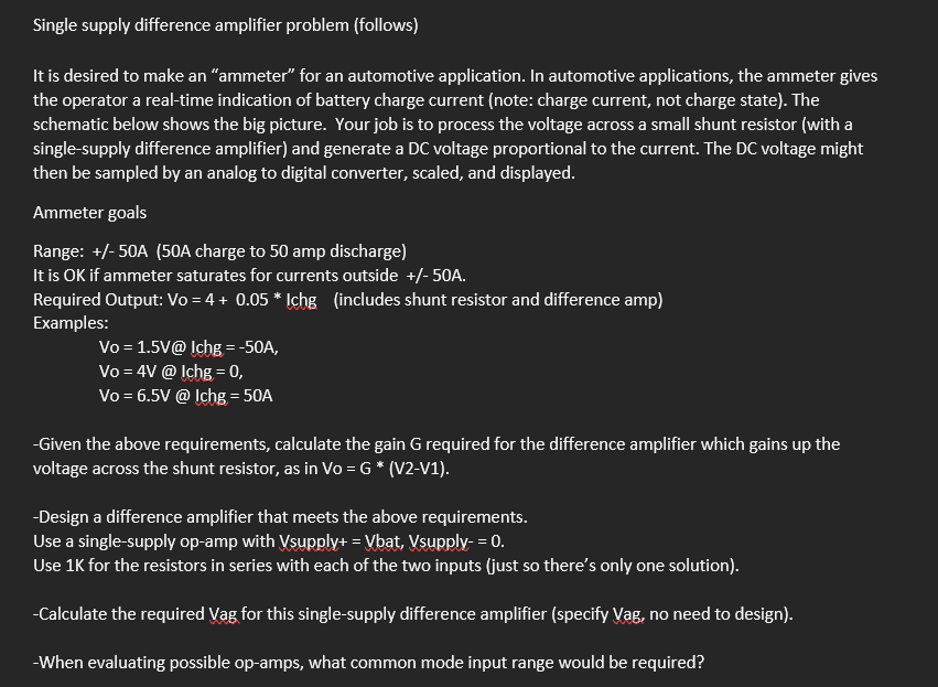 Solved Single supply difference amplifier problem (follows) | Chegg.com