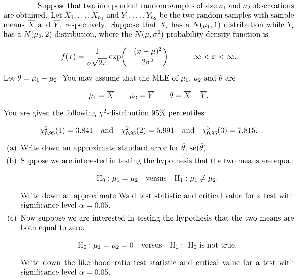 N2 Suppose That Two Independent Random Samples Of Chegg Com