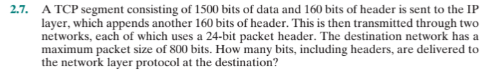 Solved 2.7. A TCP segment consisting of 1500 bits of data | Chegg.com