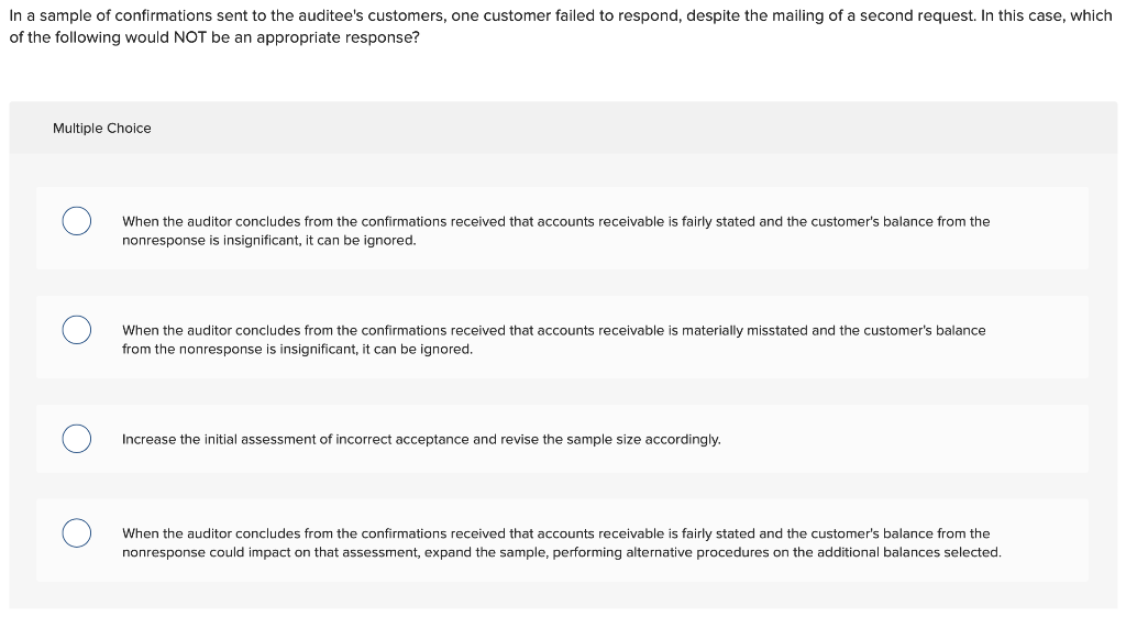 Solved In a sample of confirmations sent to the auditee's | Chegg.com