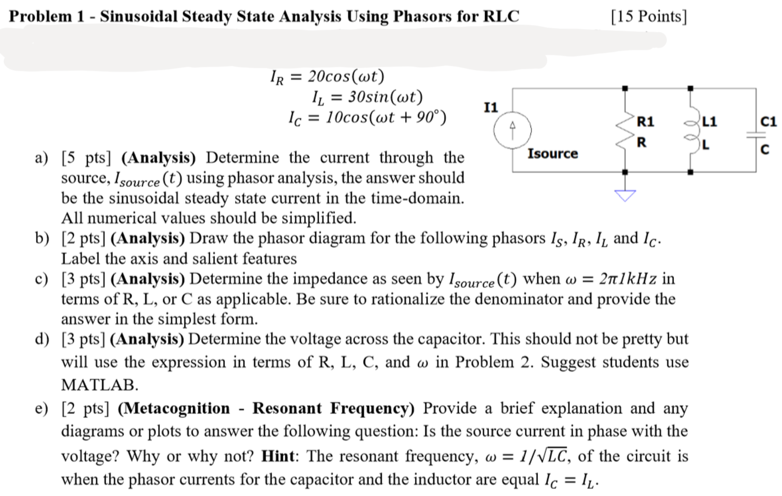 Solved Problem 1 - Sinusoidal Steady State Analysis Using | Chegg.com