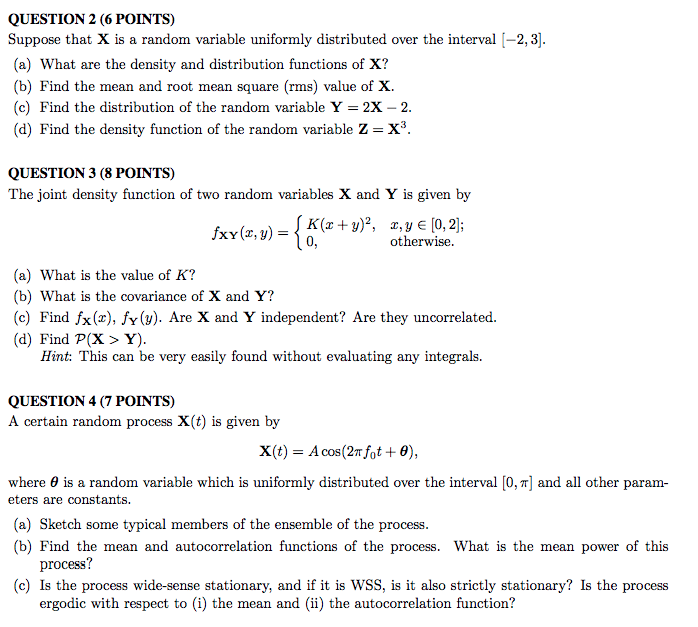 Solved QUESTION 2 (6 POINTS) Suppose that X is a random | Chegg.com