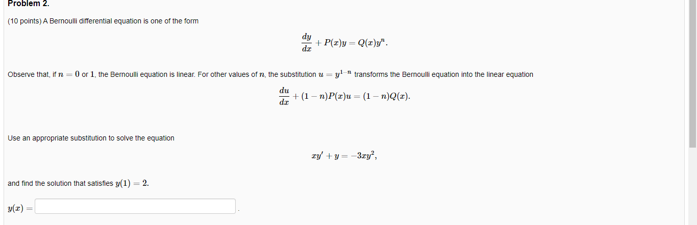 Solved Problem 2 10 Points A Bernoulli Differential Eq Chegg Com