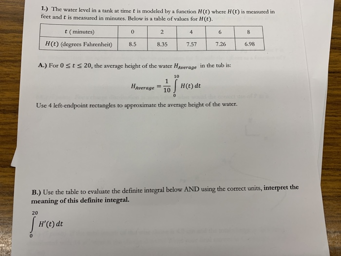 Solved The water level in a tank at time t is modeled by a | Chegg.com