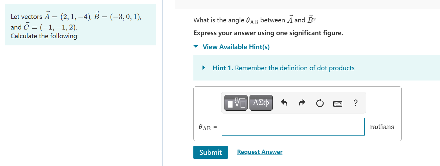 Solved = Let Vectors A = (2, 1, –4), B = (-3,0,1), And C = | Chegg.com