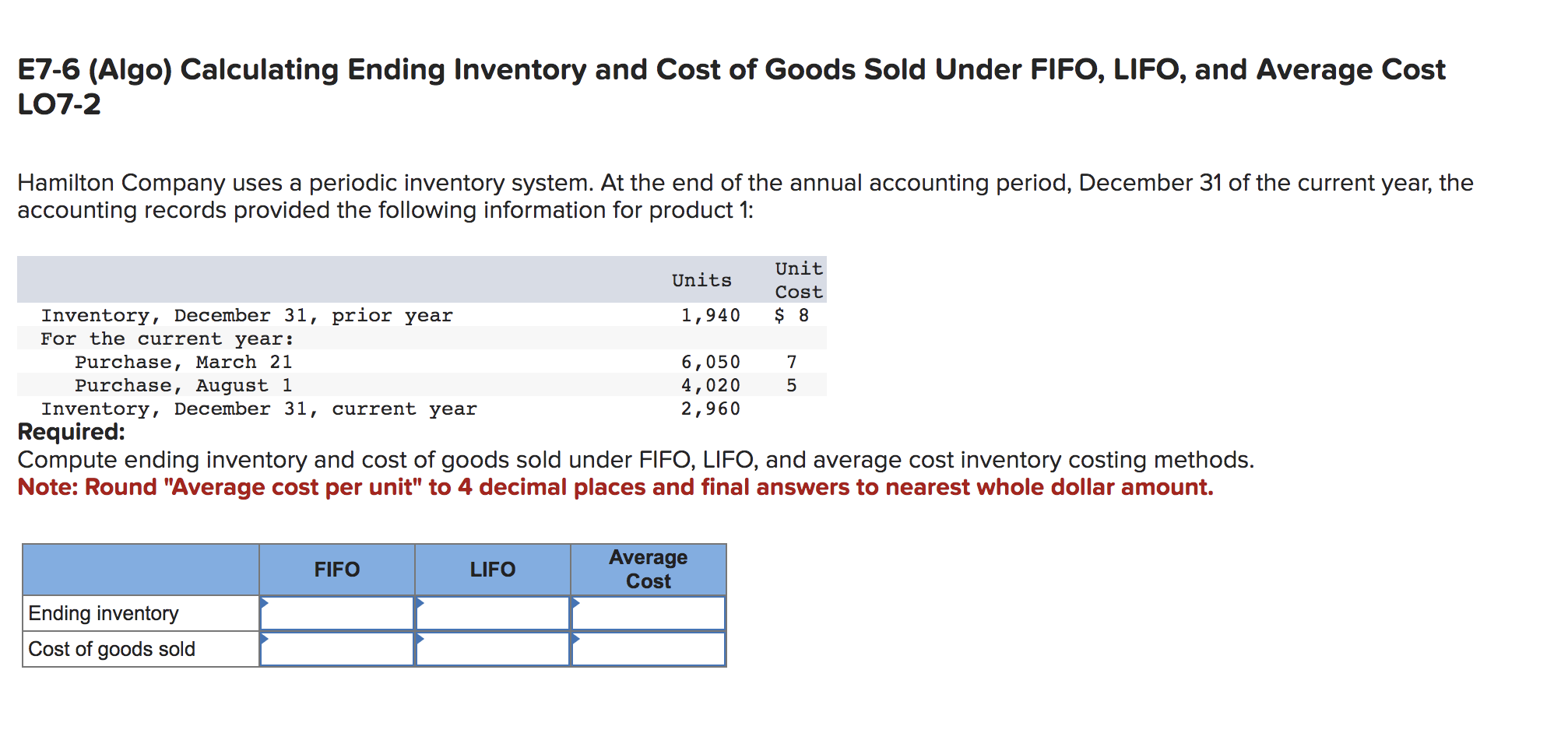 Solved E76 (Algo) Calculating Ending Inventory and Cost of