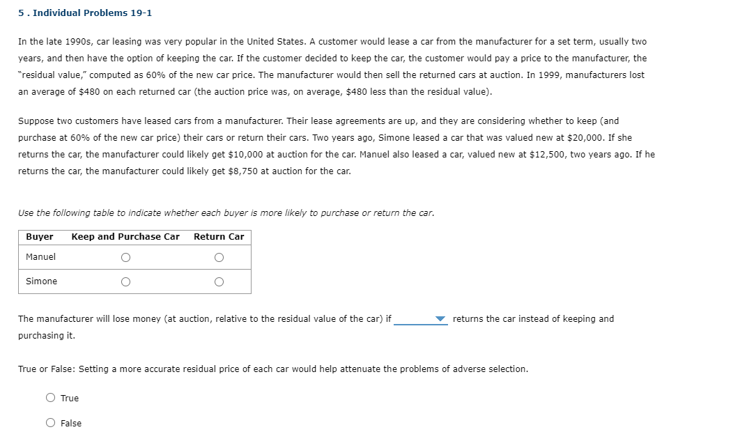 Solved 5. Individual Problems 191 In the late 1990s, car