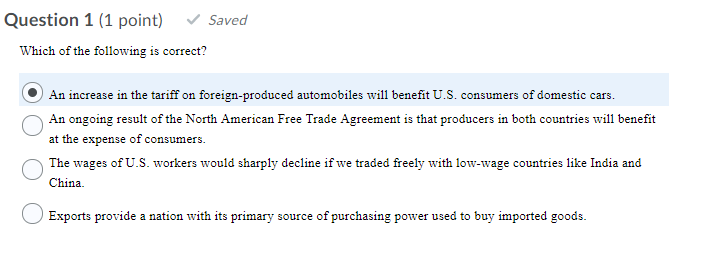 Solved Question 1 (1 point) Saved Which of the following is | Chegg.com