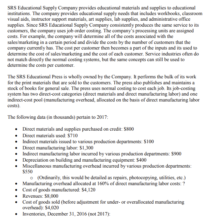 Solved SRS Educational Supply Company provides educational