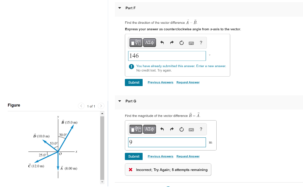 Solved Find the direction of the vector difference A−B. | Chegg.com