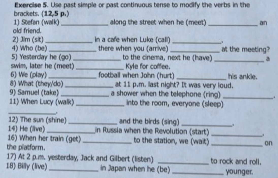 past continuous form of the verbs in brackets