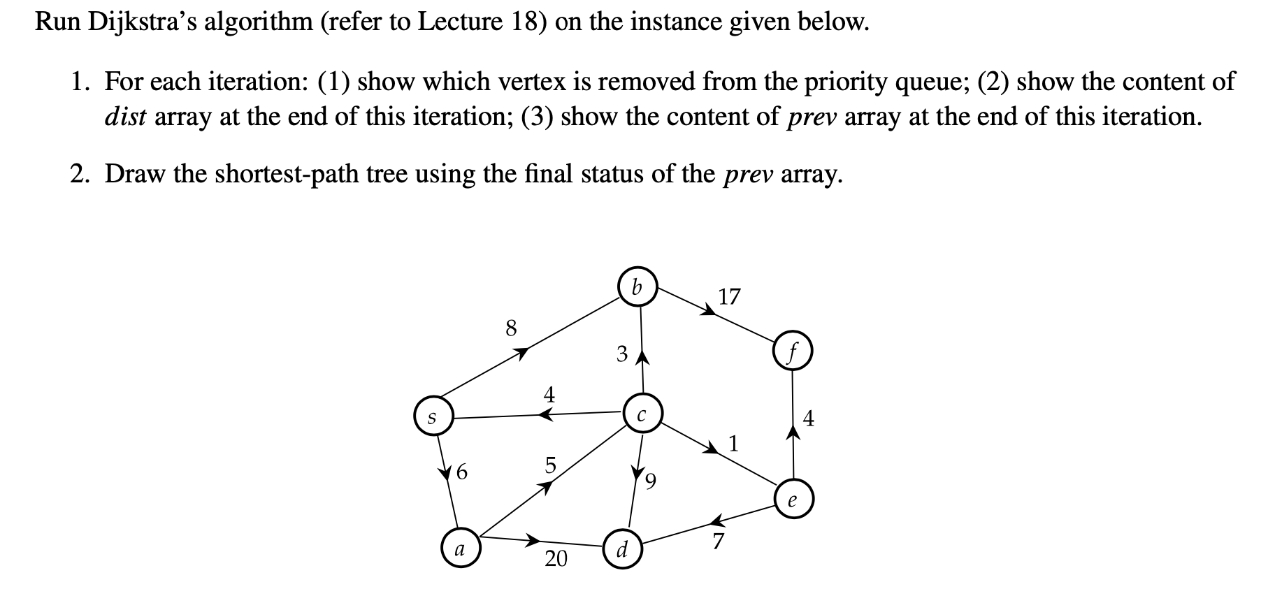 Solved Run Dijkstra’s algorithm (refer to Lecture 18) on the | Chegg.com